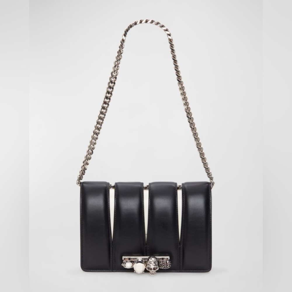 Alexander McQueen Slash studded chain-link calf leather cut-out Bag Black/White